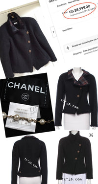 CHANEL 13PF Black Tartan Check Tweed Jacket 36 シャネル ブラック タータンチェック ツイード ジャケット 即発