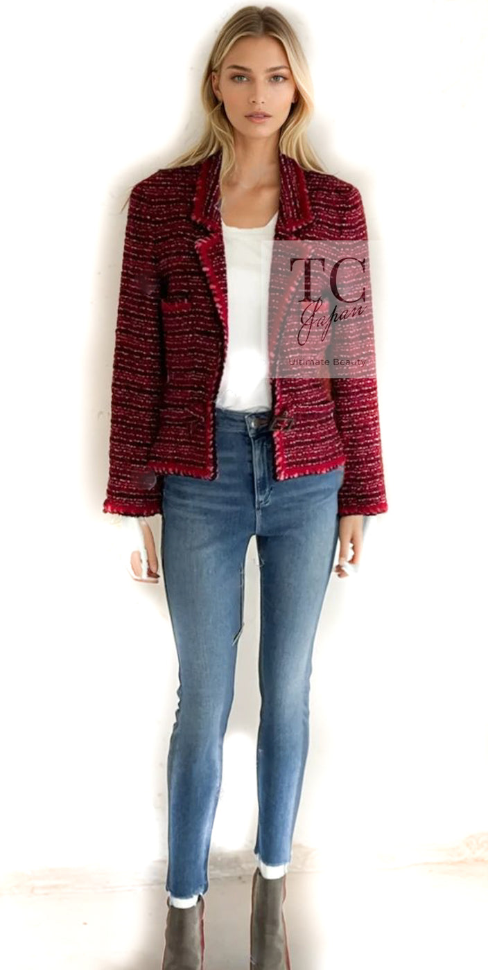 CHANEL 01A pink red tweed wool women's jacket / シャネル レディース ピンク レッド ツイード ウール ジャケット