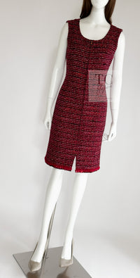 CHANEL 01A Vintage Red Pink Wool Tweed Dress 38 40 シャネル ヴィンテージ レッド ピンク ウール ツイード ワンピース 即発