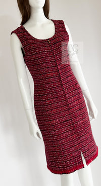 CHANEL 01A Vintage Red Pink Wool Tweed Dress 38 40 シャネル ヴィンテージ レッド ピンク ウール ツイード ワンピース 即発
