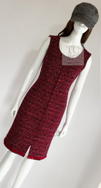 CHANEL 01A Vintage Red Pink Wool Tweed Dress 38 40 シャネル ヴィンテージ レッド ピンク ウール ツイード ワンピース 即発