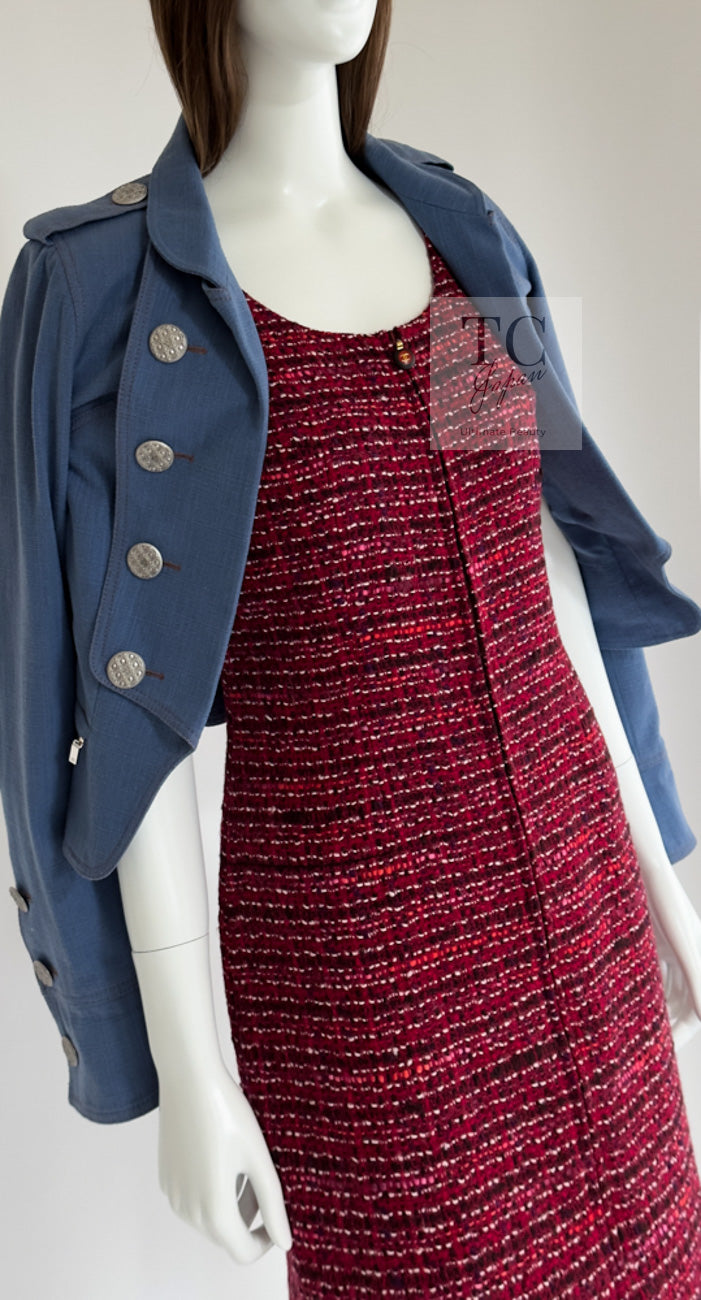 CHANEL 01A Vintage Red Pink Wool Tweed Dress 38 40 シャネル ヴィンテージ レッド ピンク ウール ツイード ワンピース 即発