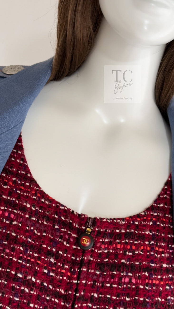 CHANEL 01A Vintage Red Pink Wool Tweed Dress 38 40 シャネル ヴィンテージ レッド ピンク ウール ツイード ワンピース 即発