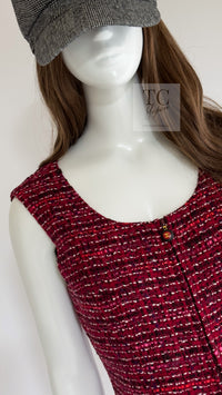 CHANEL 01A Vintage Red Pink Wool Tweed Dress 38 40 シャネル ヴィンテージ レッド ピンク ウール ツイード ワンピース 即発
