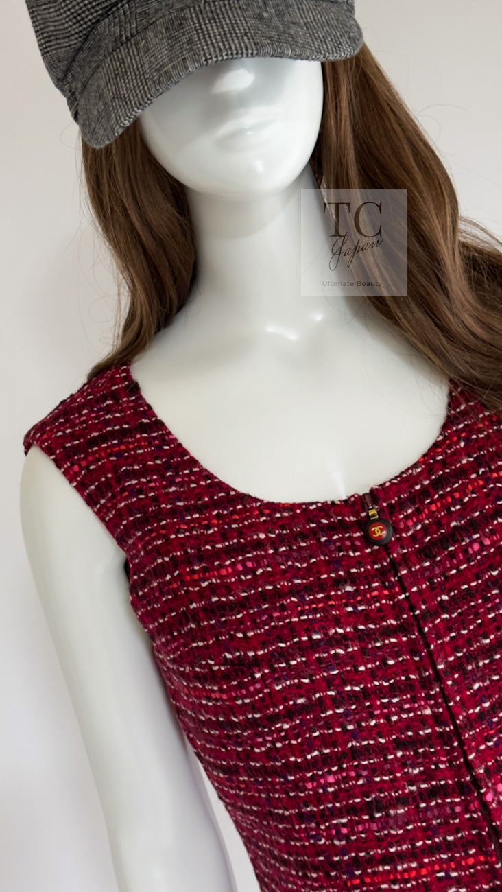 CHANEL 01A Vintage Red Pink Wool Tweed Dress 38 40 シャネル ヴィンテージ レッド ピンク ウール ツイード ワンピース 即発