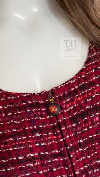 CHANEL 01A Vintage Red Pink Wool Tweed Dress 38 40 シャネル ヴィンテージ レッド ピンク ウール ツイード ワンピース 即発
