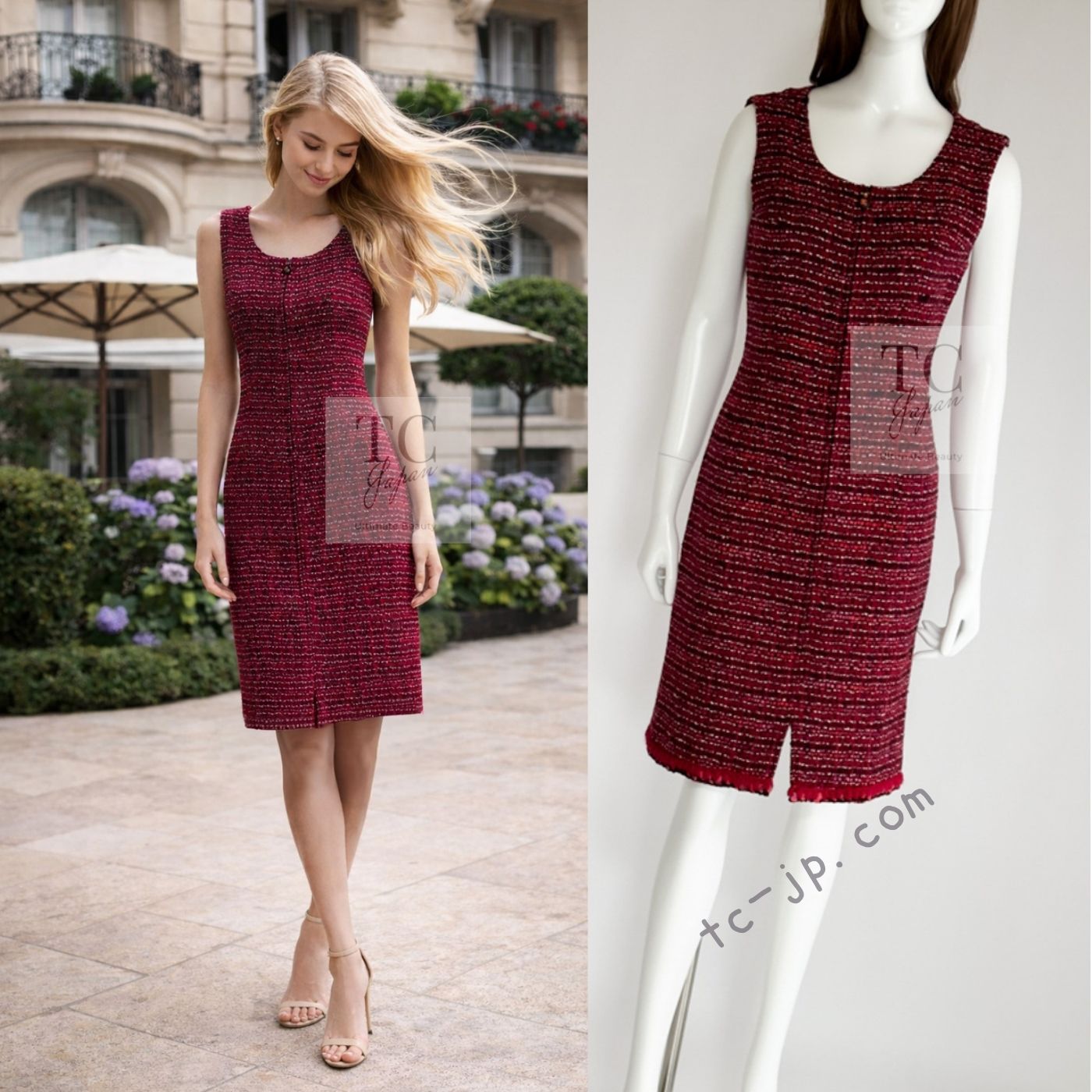 CHANEL 01A Vintage Red Pink Wool Tweed Dress 38 40 シャネル ヴィンテージ レッド ピンク ウール ツイード ワンピース 即発