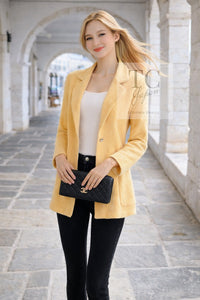 CHANEL 99C Soft Yellow CC Buttons Wool Tweed Jacket 38 40 シャネル ソフトイエロー・CCボタン・ウール・ジャケット 即発