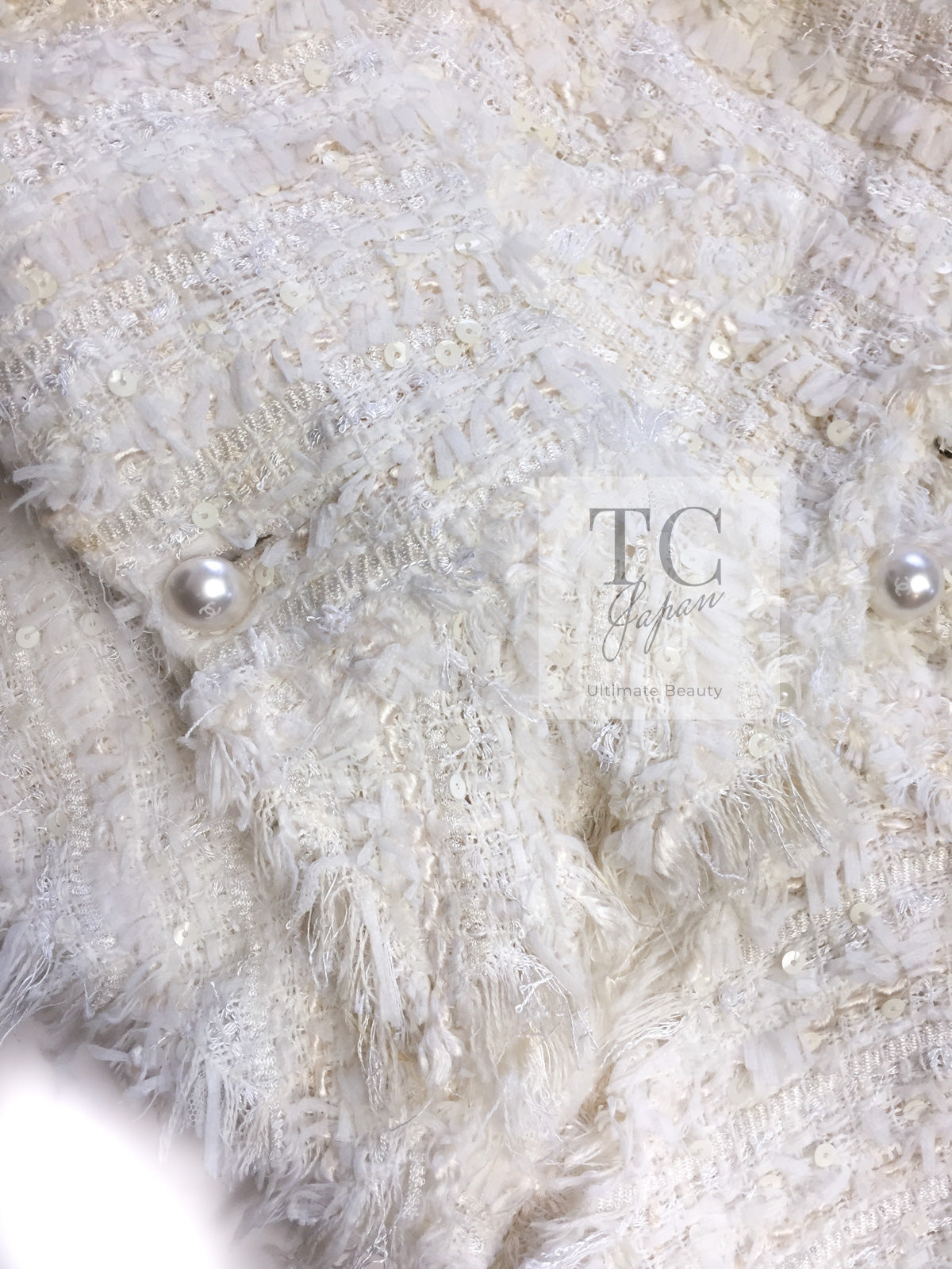 CHANEL 05S Ivory White Pearl Buttons Lesage Tweed Jacket Skirt Suit 36 40 42 シャネル アイボリー ホワイト パール CC ボタン ルサージュ ツイード ジャケット スカート スーツ 即発