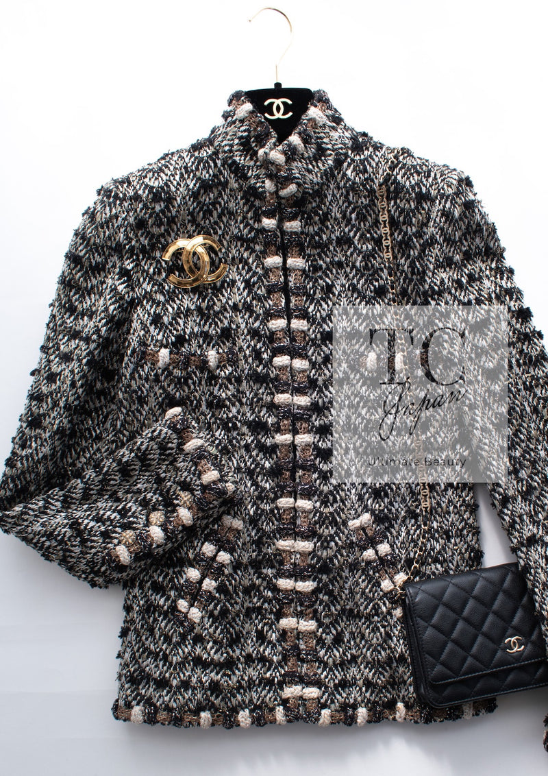 CHANEL 12PF Brown Black Metallic Tweed Jacket Skirt 36 シャネル ブラウン ブラック メタリック ツイード ジャケット スカート 即発