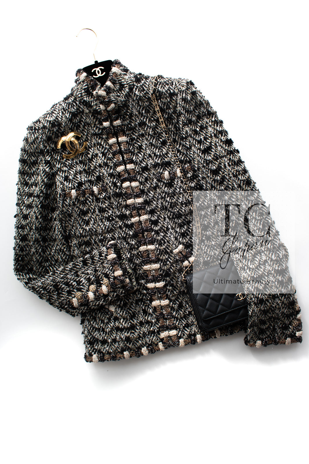 CHANEL 12PF Brown Black Metallic Tweed Jacket Skirt Suit 36 シャネル ブラウン ブラック メタリック ツイード ジャケット スカート スーツ 即発