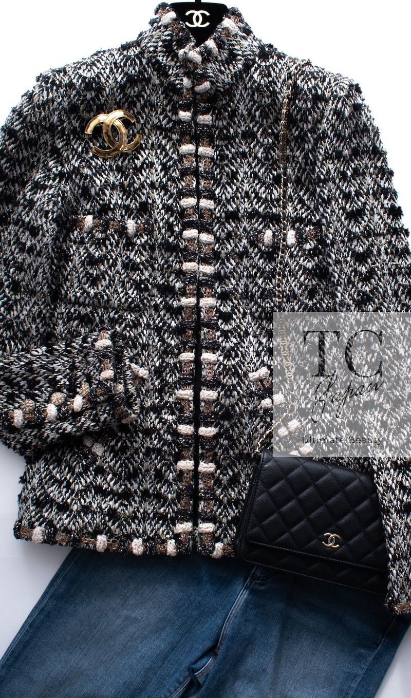 CHANEL 12PF Brown Black Metallic Tweed Jacket Skirt 36 シャネル ブラウン ブラック メタリック ツイード ジャケット スカート 即発