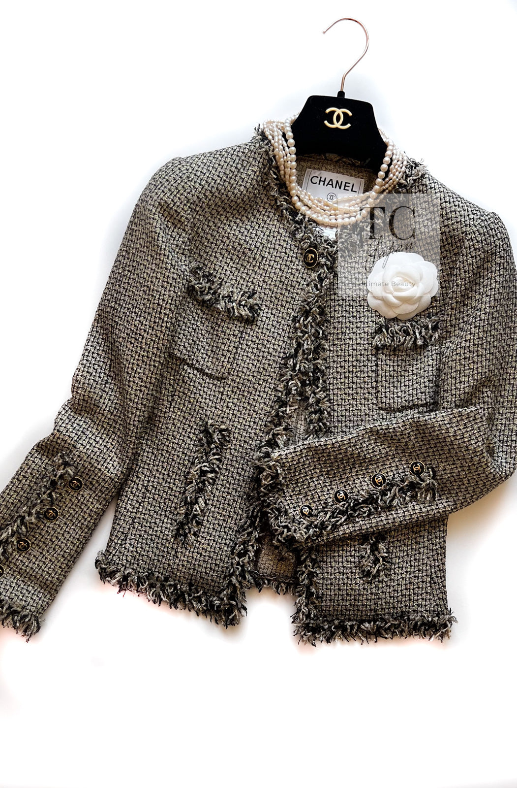 CHANEL 07S Gold Black Tweed Jacket 34 シャネル ゴールド ブラック ツイード ジャケット 即発