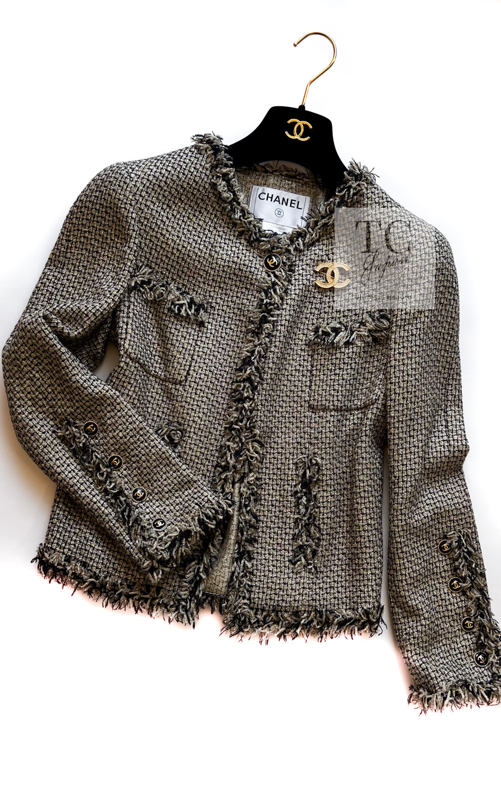 CHANEL 07S Gold Black Tweed Jacket 34 シャネル ゴールド ブラック ツイード ジャケット 即発