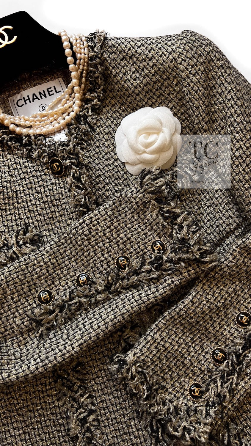 CHANEL 07S Gold Black Tweed Jacket 34 シャネル ゴールド ブラック ツイード ジャケット 即発