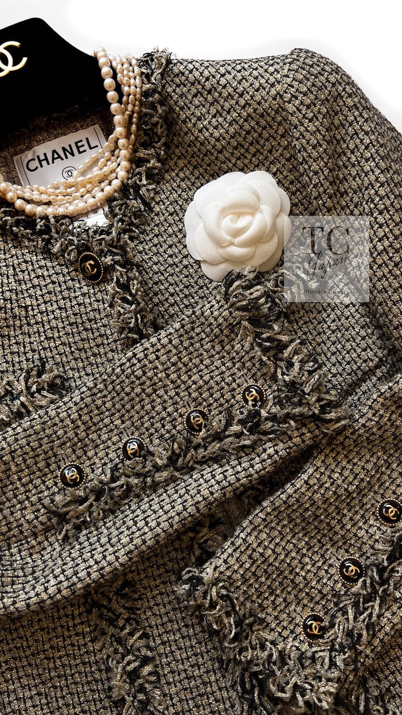 CHANEL 07S Gold Black Tweed Jacket 34 シャネル ゴールド ブラック ツイード ジャケット 即発