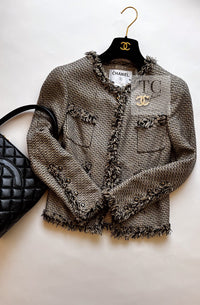 CHANEL 07S Gold Black Tweed Jacket 34 シャネル ゴールド ブラック ツイード ジャケット 即発