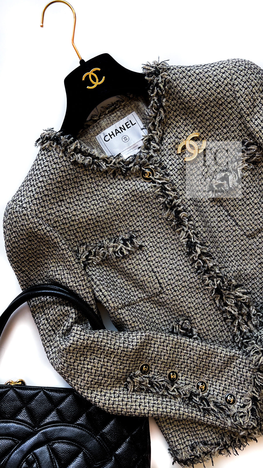 CHANEL 07S Gold Black Tweed Jacket 34 シャネル ゴールド ブラック ツイード ジャケット 即発