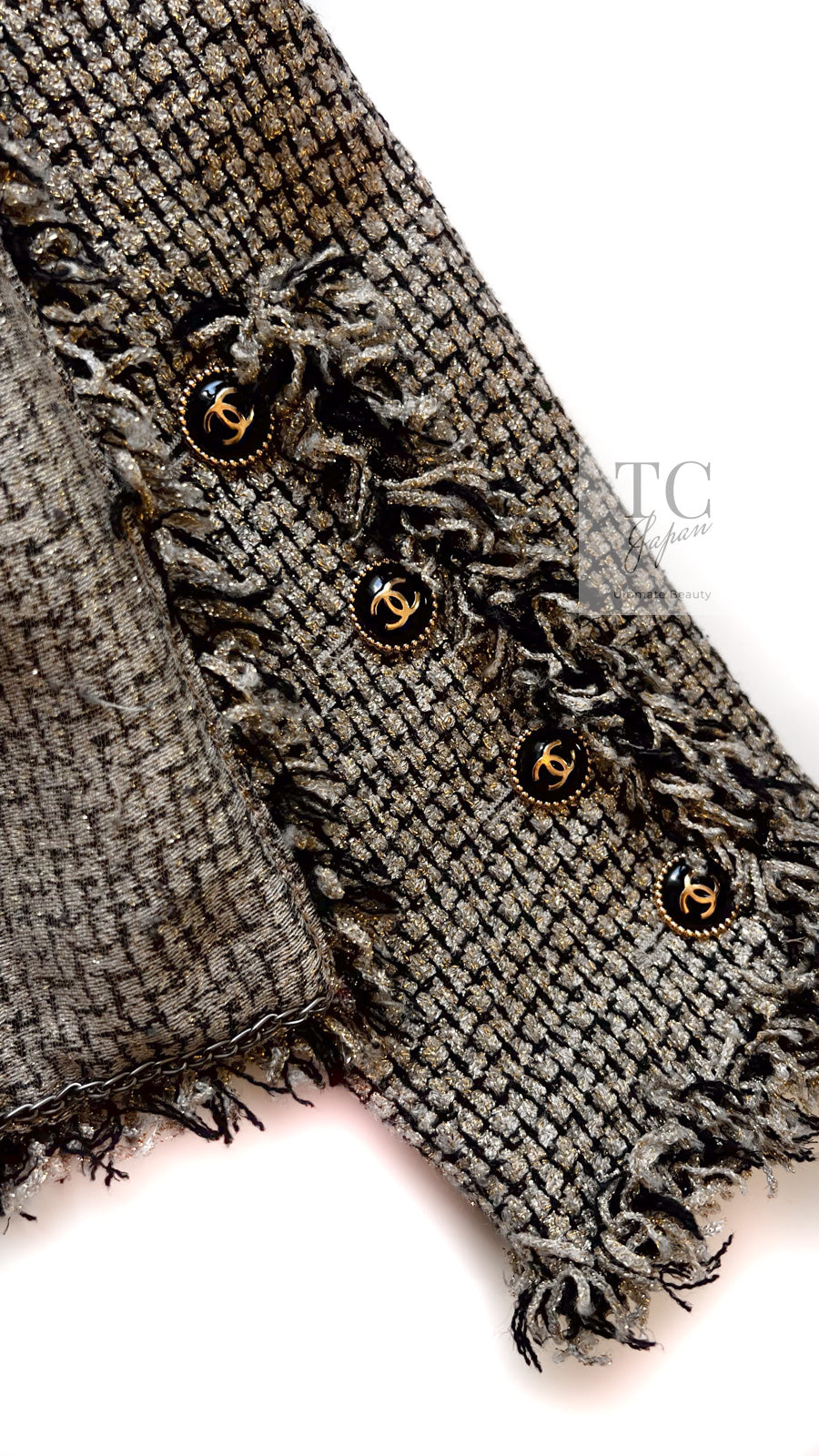 CHANEL 07S Gold Black Tweed Jacket 34 シャネル ゴールド ブラック ツイード ジャケット 即発
