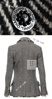 CHANEL 06A Brown Herringbone Chevron Wool Tweed Jacket Kate Moss 40 シャネル ブラウン シェベロン ウール ツイード ジャケット ケイトモス着