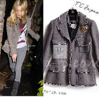 CHANEL 06A Brown Herringbone Chevron Wool Tweed Jacket Kate Moss 40 シャネル ブラウン シェベロン ウール ツイード ジャケット ケイトモス着