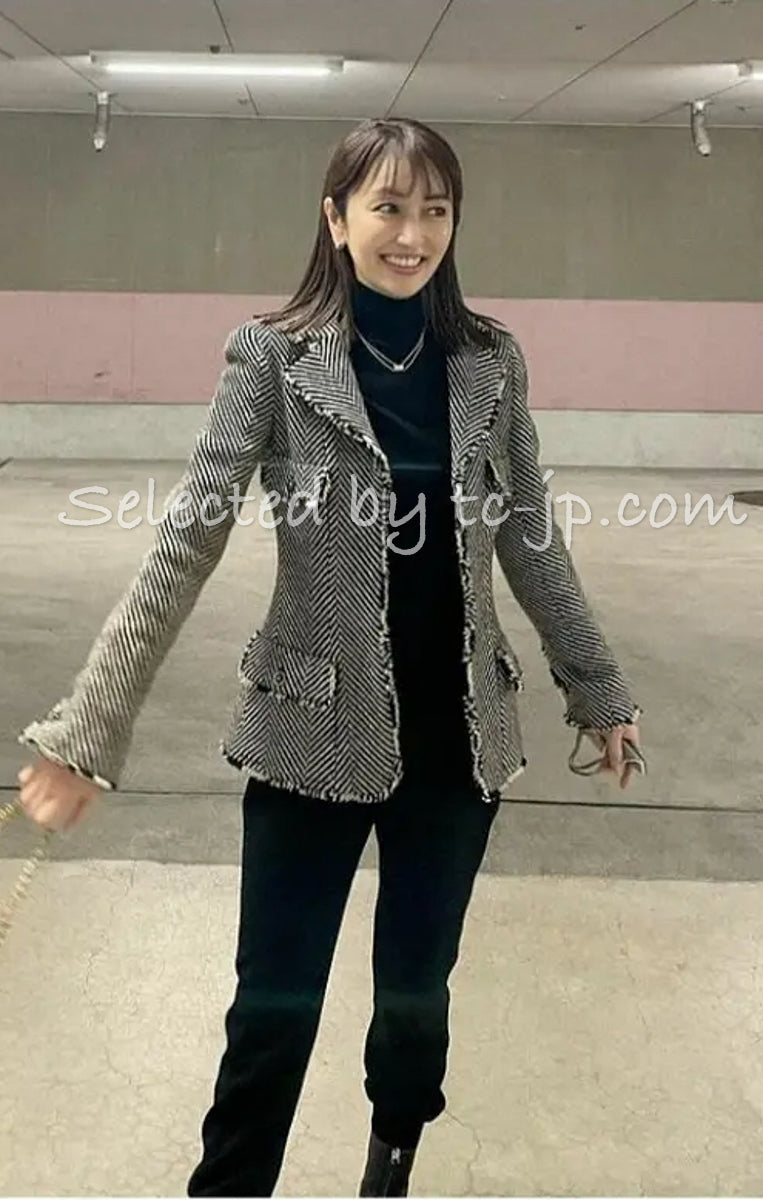 CHANEL 06A Black Herringbone Chevron Wool Tweed Jacket Skirt Suit 34 シャネル ブラック シェベロン ウール ツイード ジャケット スカート スーツ 即発 - TC JAPAN