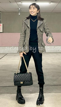 CHANEL 06A Black Herringbone Chevron Wool Tweed Jacket Skirt Suit 34 シャネル ブラック シェベロン ウール ツイード ジャケット スカート スーツ 即発 - TC JAPAN