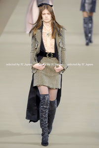 CHANEL 06A Black Herringbone Chevron Wool Tweed Jacket Skirt Suit 34 シャネル ブラック シェベロン ウール ツイード ジャケット スカート スーツ 即発 - TC JAPAN