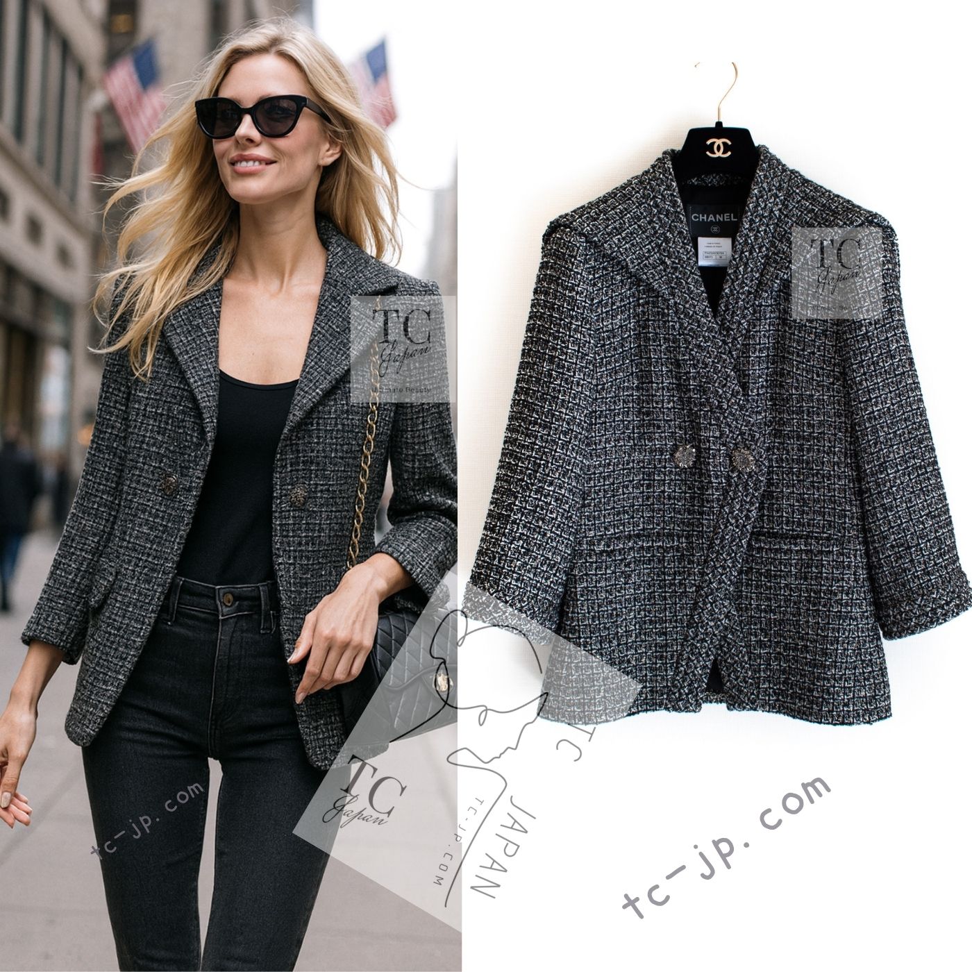 CHANEL 12A Gray Black Silver Gold Metallic Tweed Jacket 38 シャネル グレー ブラック シルバー ゴールド メタリック ツイード ジャケット 即発