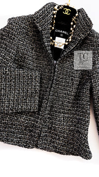 CHANEL 12A Black Gray Silver Gold Metallic Zipper Tweed Jacket 36 38 シャネル ブラック グレー シルバー ゴールド メタリック ジッパー ツイード ジャケット 即発