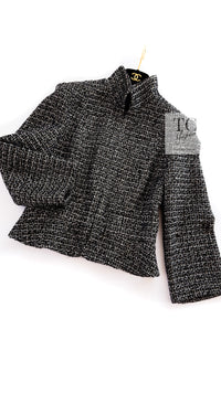 CHANEL 12A Black Gray Silver Gold Metallic Zipper Tweed Jacket 36 38 シャネル ブラック グレー シルバー ゴールド メタリック ジッパー ツイード ジャケット 即発