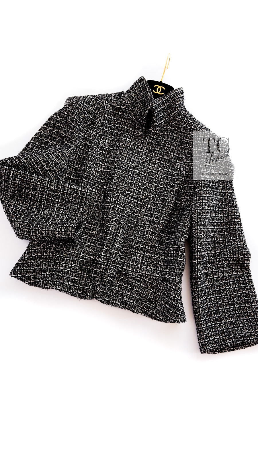 CHANEL 12A Black Gray Silver Gold Metallic Zipper Tweed Jacket 36 38 シャネル ブラック グレー シルバー ゴールド メタリック ジッパー ツイード ジャケット 即発