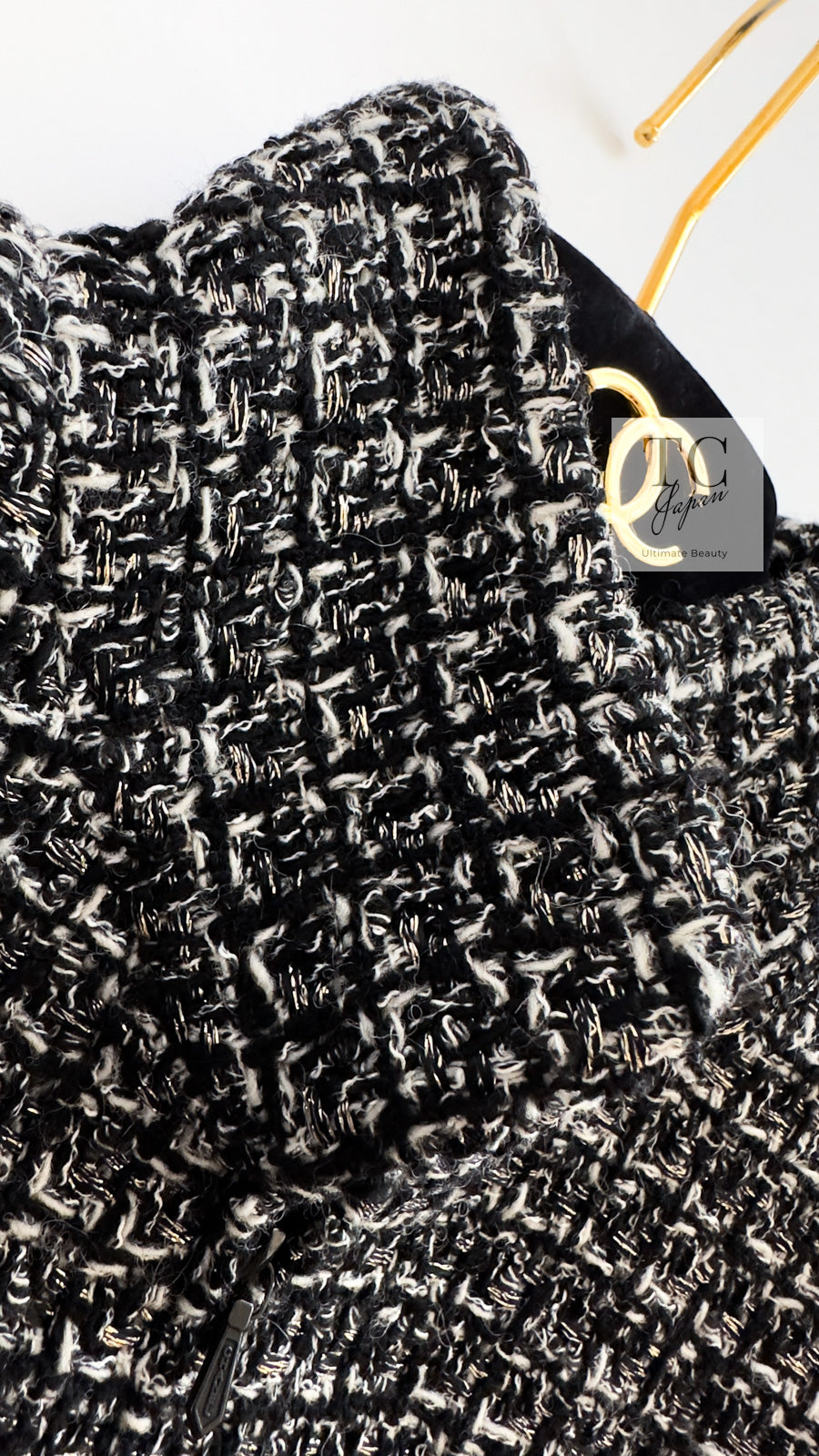 CHANEL 12A Black Gray Silver Gold Metallic Zipper Tweed Jacket 36 38 シャネル ブラック グレー シルバー ゴールド メタリック ジッパー ツイード ジャケット 即発