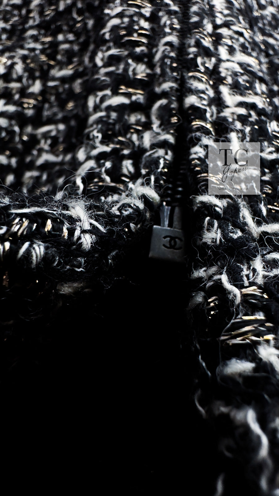 CHANEL 12A Black Gray Silver Gold Metallic Zipper Tweed Jacket 36 38 シャネル ブラック グレー シルバー ゴールド メタリック ジッパー ツイード ジャケット 即発