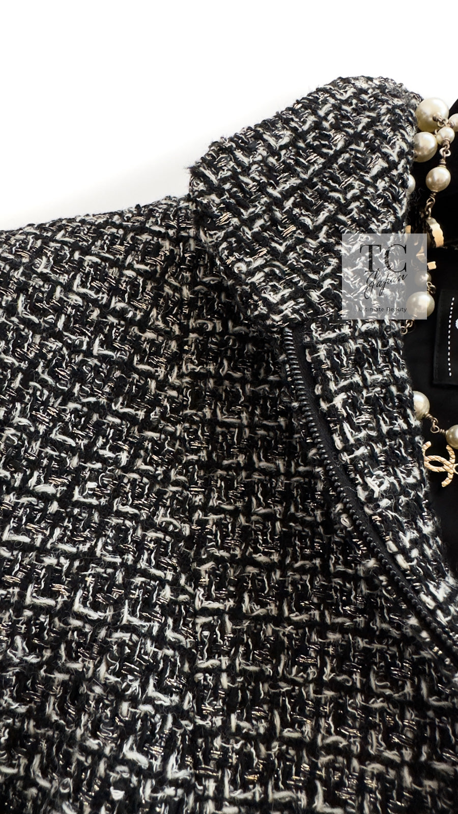 CHANEL 12A Black Gray Silver Gold Metallic Zipper Tweed Jacket 36 38 シャネル ブラック グレー シルバー ゴールド メタリック ジッパー ツイード ジャケット 即発