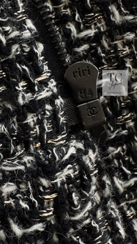 CHANEL 12A Black Gray Silver Gold Metallic Zipper Tweed Jacket 36 38 シャネル ブラック グレー シルバー ゴールド メタリック ジッパー ツイード ジャケット 即発