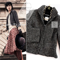 CHANEL 12A Black Gray Silver Gold Metallic Zipper Tweed Jacket 36 38 シャネル ブラック グレー シルバー ゴールド メタリック ジッパー ツイード ジャケット 即発