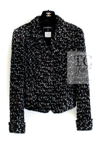 CHANEL 06A Black Purple Wool Cotton Mohair Tweed Jacket Skirt Suit 38 11