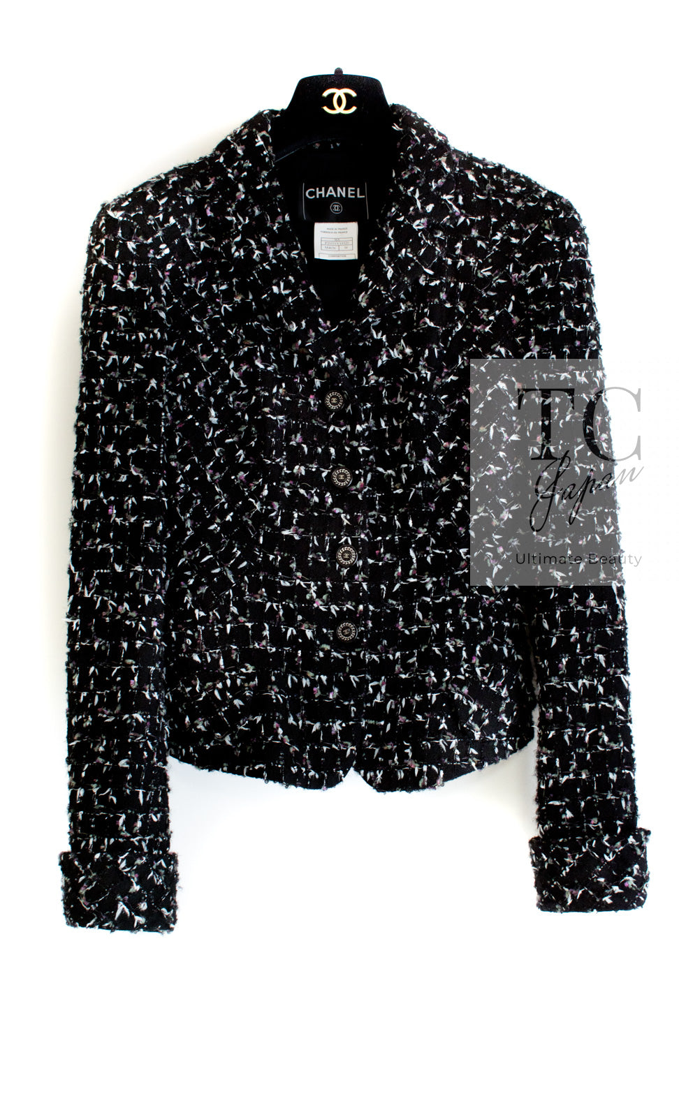 CHANEL 06A Black Purple Wool Cotton Mohair Tweed Jacket Skirt Suit 38 11