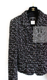 CHANEL 06A Black Purple Wool Cotton Mohair Tweed Jacket Skirt Suit 38 14