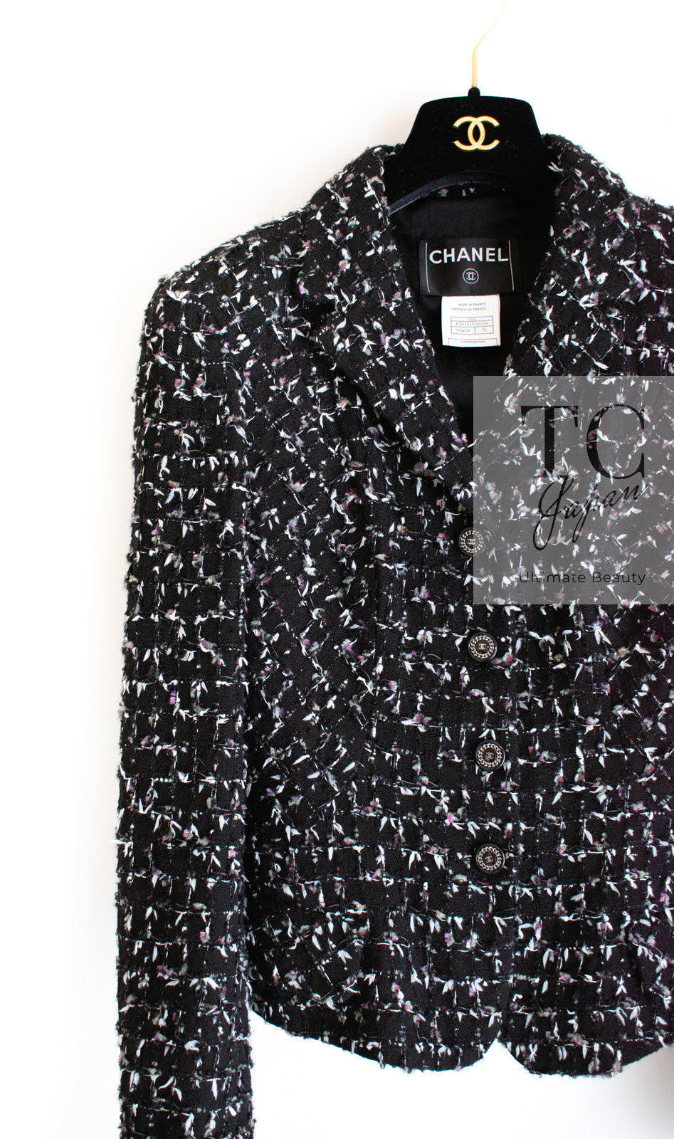 CHANEL 06A Black Purple Wool Cotton Mohair Tweed Jacket Skirt Suit 38 14