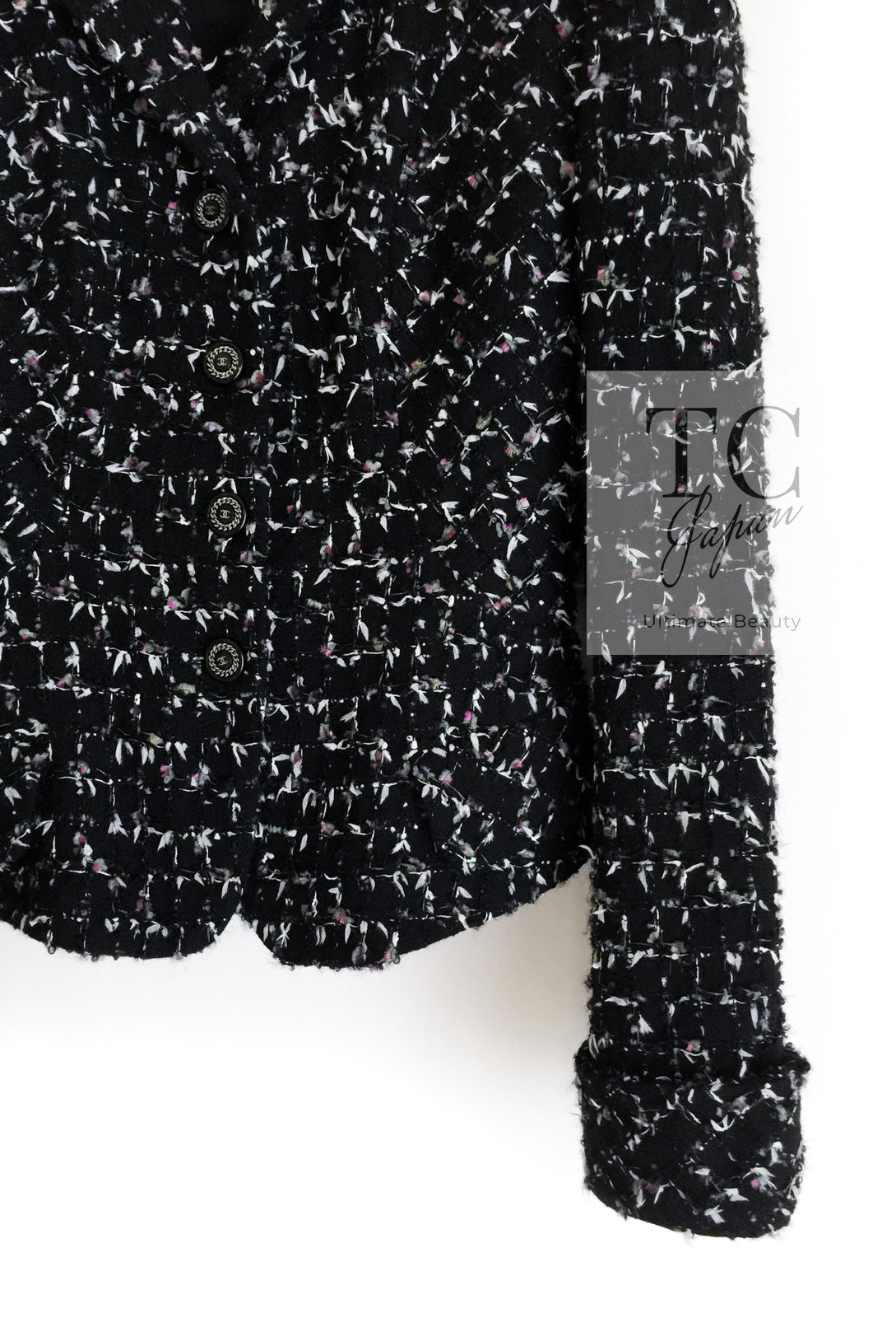 CHANEL 06A Black Purple Wool Cotton Mohair Tweed Jacket Skirt Suit 38 | INT