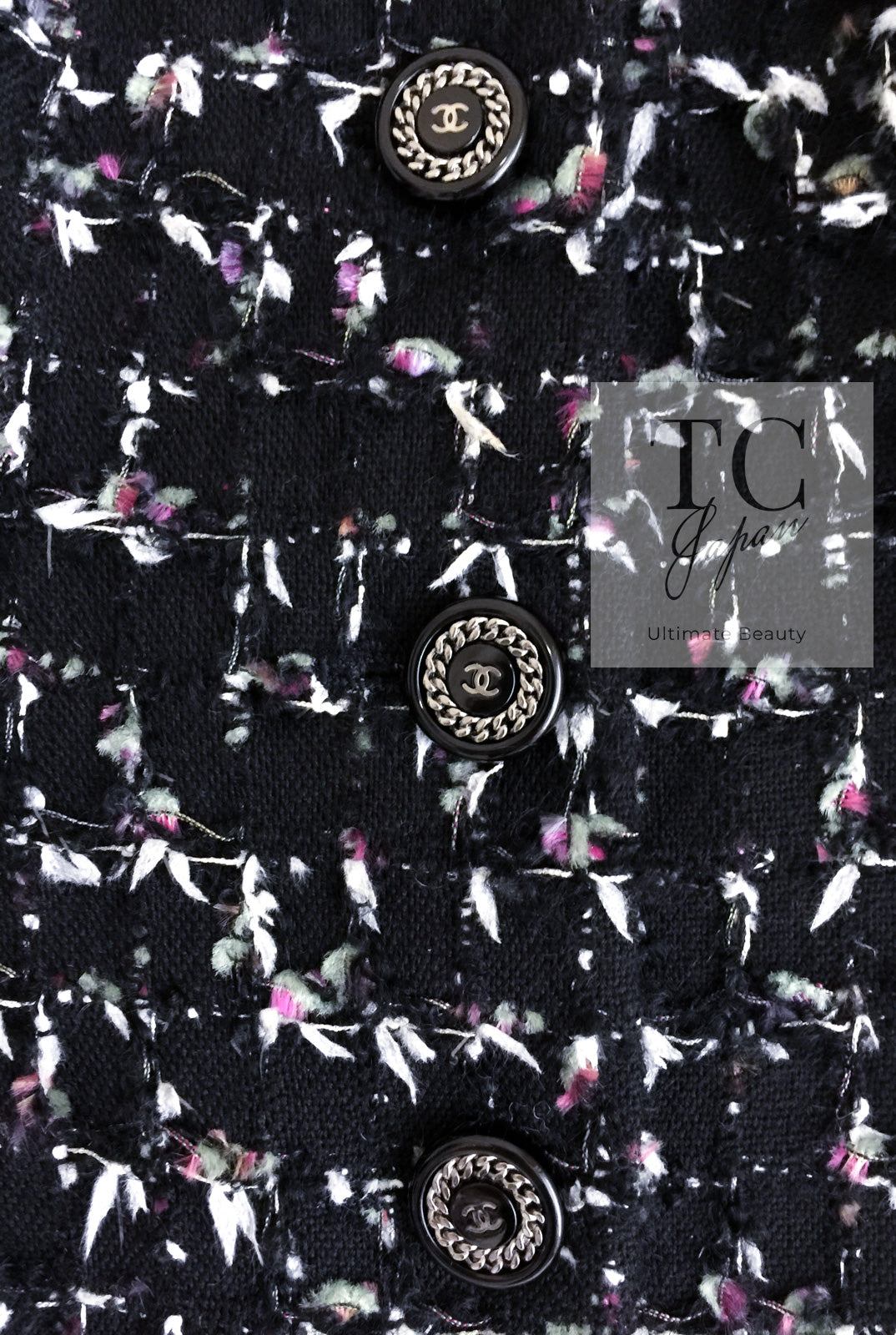 CHANEL 06A Black Purple Wool Cotton Mohair Tweed Jacket Skirt Suit 38 7