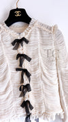 CHANEL 06A Creme Ivory Ribbon Silk Cardigan Jacket Top 34 36 38 シャネル クリーム アイボリー リボン シルク ブラウス カーディガン ジャケット 即発