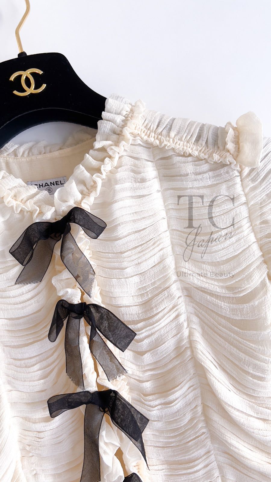 シャネル カーディガン ジャケット CHANEL クリーム アイボリー リボン