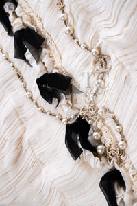 CHANEL 06A Creme Ivory Ribbon Silk Cardigan Jacket Top 34 36 38 シャネル クリーム アイボリー リボン シルク ブラウス カーディガン ジャケット 即発