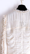 CHANEL 06A Creme Ivory Ribbon Silk Cardigan Jacket Top 34 36 38 シャネル クリーム アイボリー リボン シルク ブラウス カーディガン ジャケット 即発