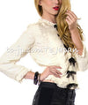 CHANEL 06A Creme Ivory Ribbon Silk Cardigan Jacket Top 34 36 38 シャネル クリーム アイボリー リボン シルク ブラウス カーディガン ジャケット 即発