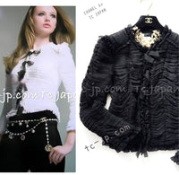 CHANEL 06A Black Ribbon Silk Penelope Cruz Cardigan Jacket Tops 38 40 44 シャネル ブラック リボン シルク ブラウス カーディガン ジャケット 即発
