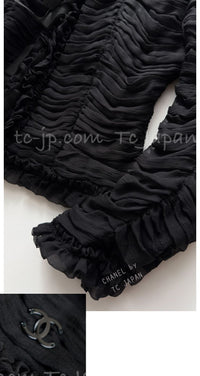 CHANEL 06A Black Ribbon Silk Penelope Cruz Cardigan Jacket Tops 38 40 44 シャネル ブラック リボン シルク ブラウス カーディガン ジャケット 即発